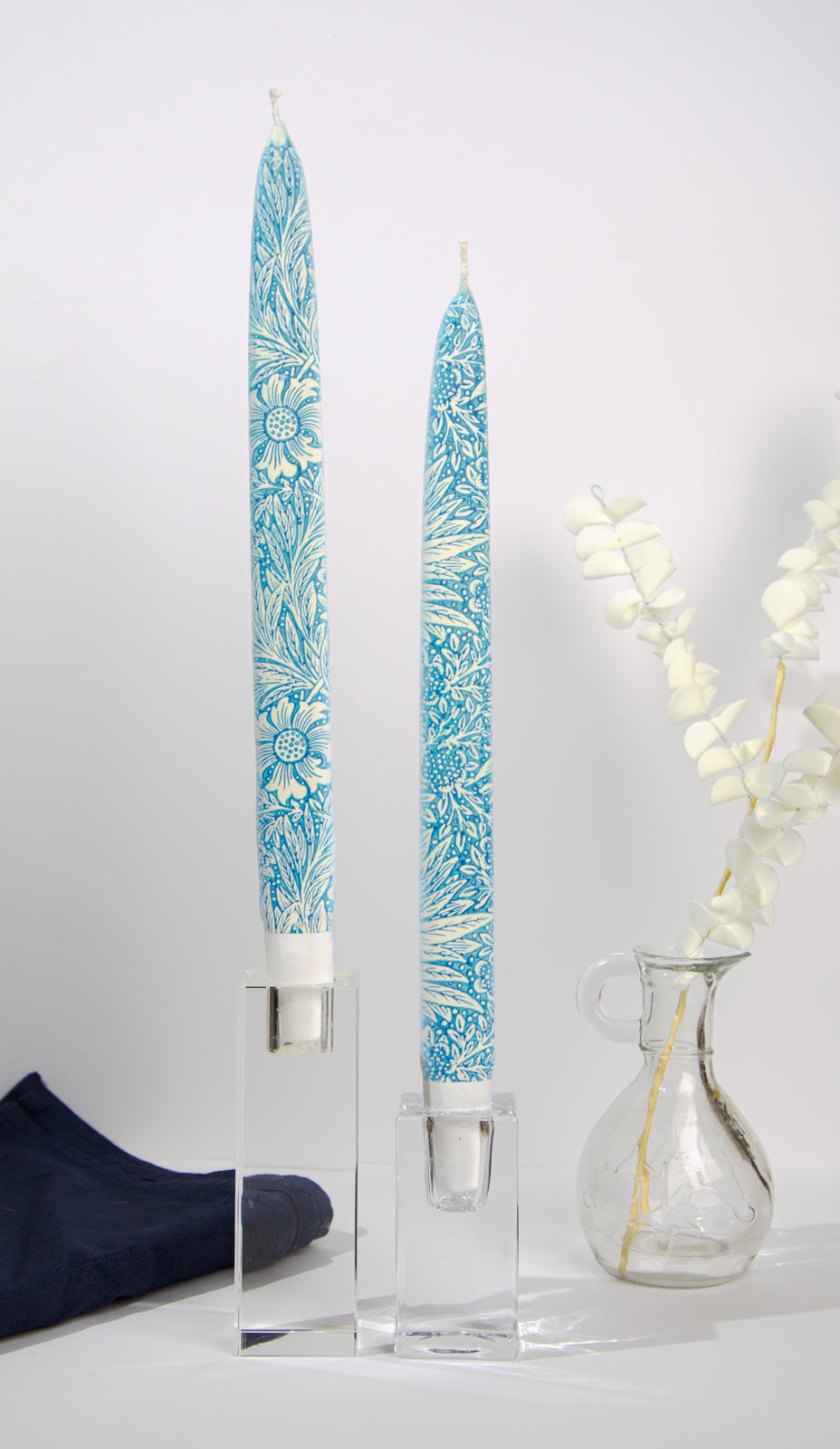 Blue marigold by William Morris - Set of  2 Taper Candles