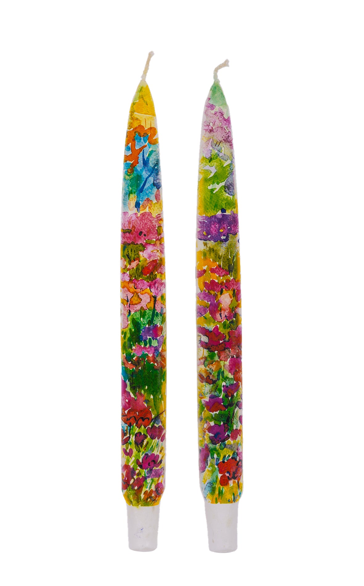 Watercolor Rainbow Flowers - Set of  2 Taper Candles