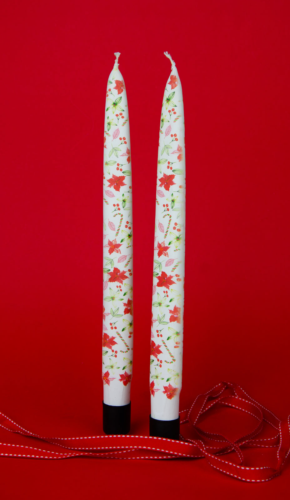 Christmas Poinsettias - Set of  2 Taper Candles