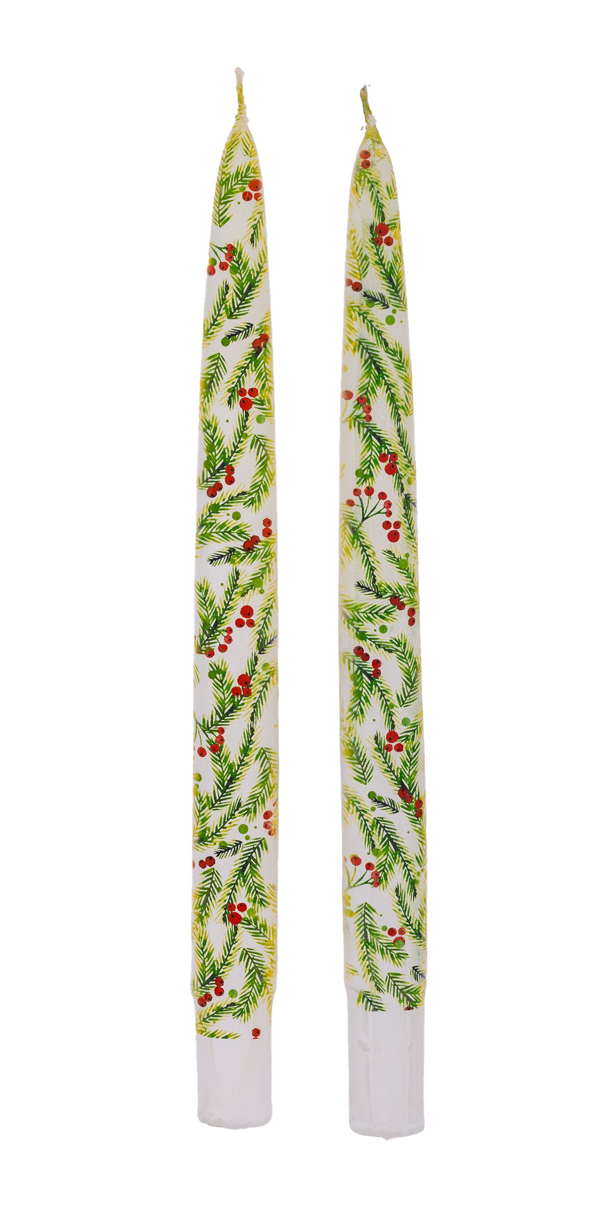 Christmas Pine Needles and Berries - Set of  2 Taper Candles