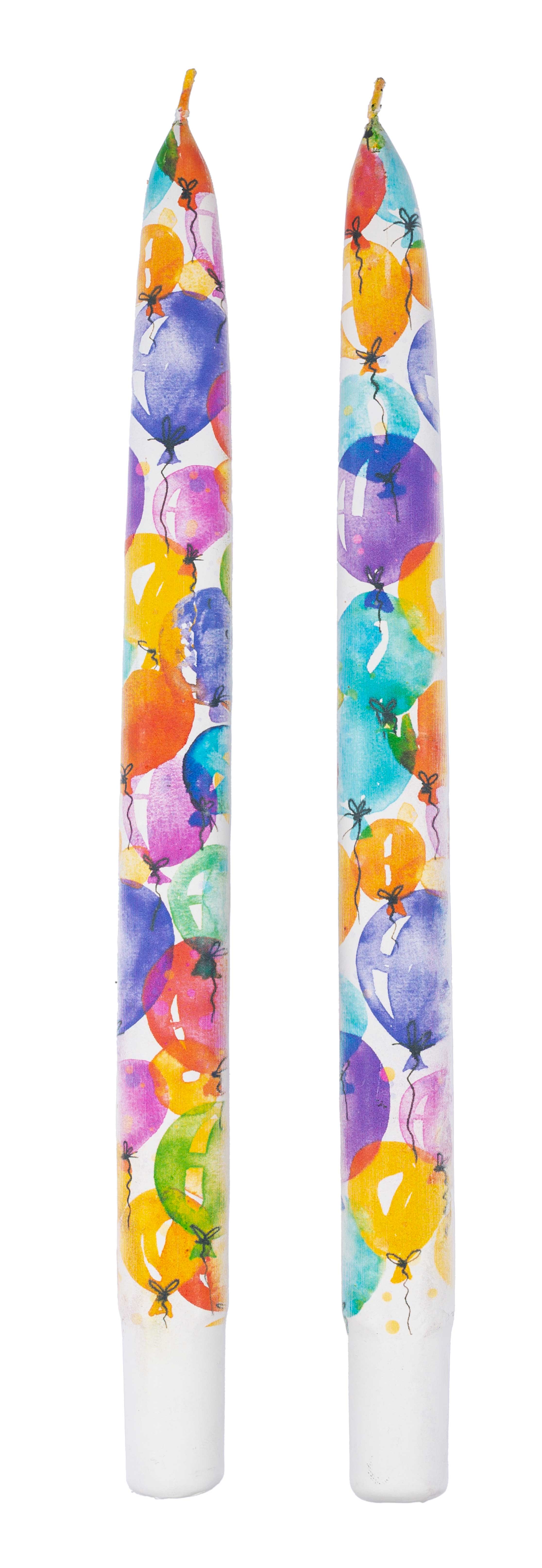 Colorful Birthday Balloons - Set of  2 Taper Candles