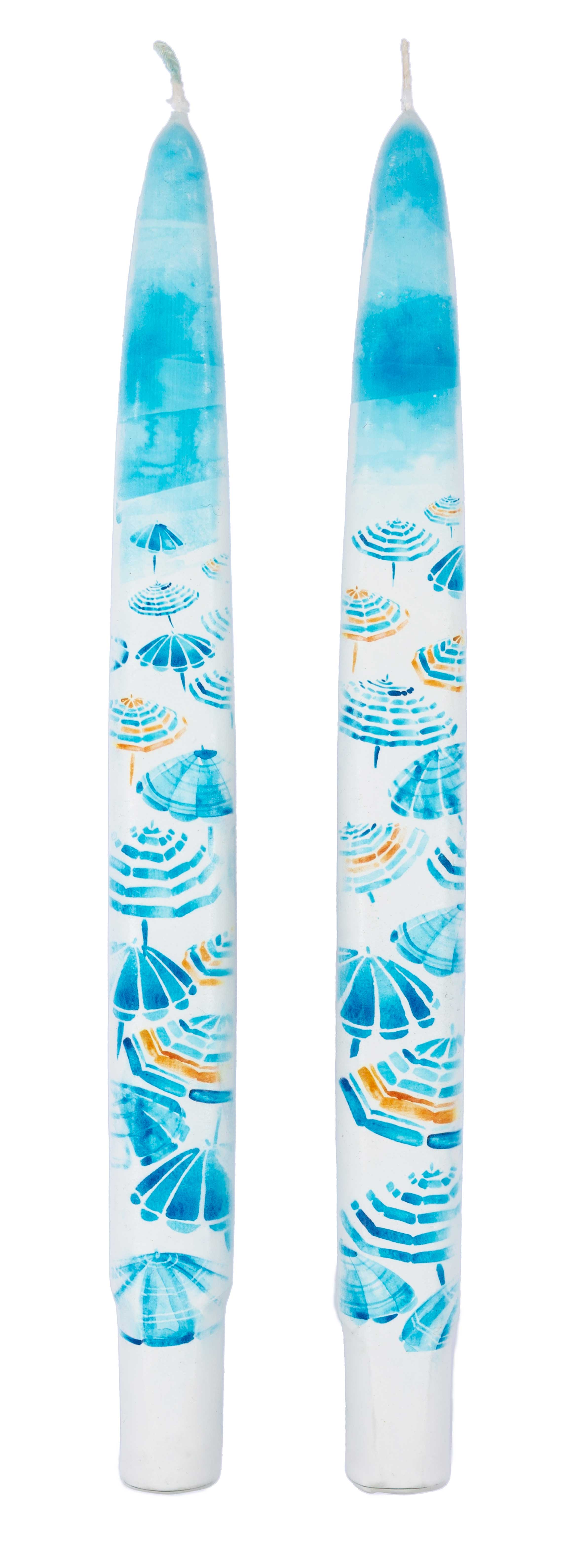 Blue Umbrellas on the Beach - Set of  2 Taper Candles