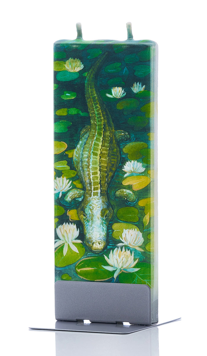 Alligator in Swamp with Water Lilies