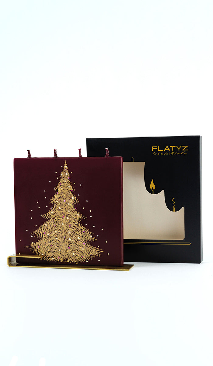Gold Christmas Tree on Burgundy