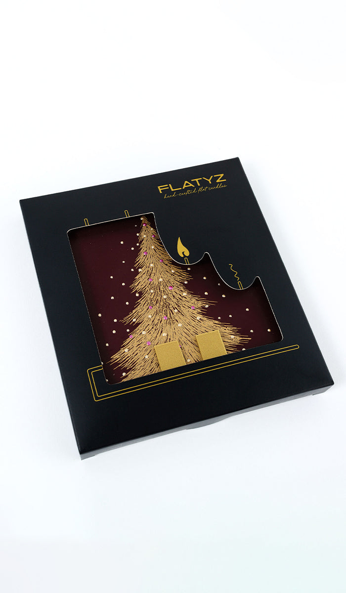 Gold Christmas Tree on Burgundy