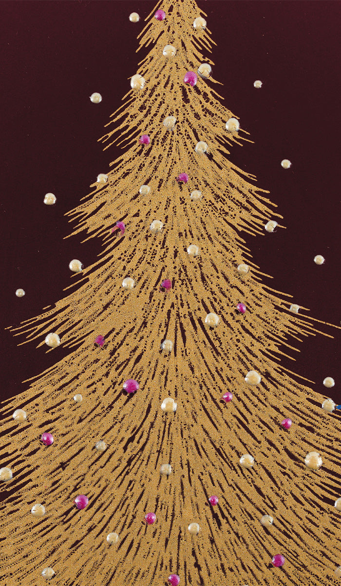 Gold Christmas Tree on Burgundy