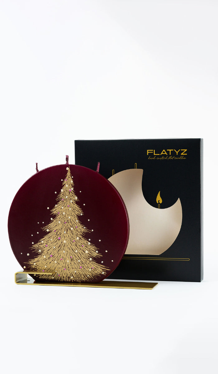 Gold Christmas Tree on Burgundy