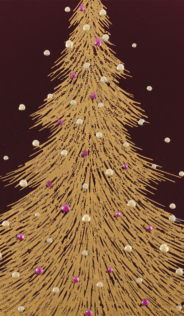 Gold Christmas Tree on Burgundy