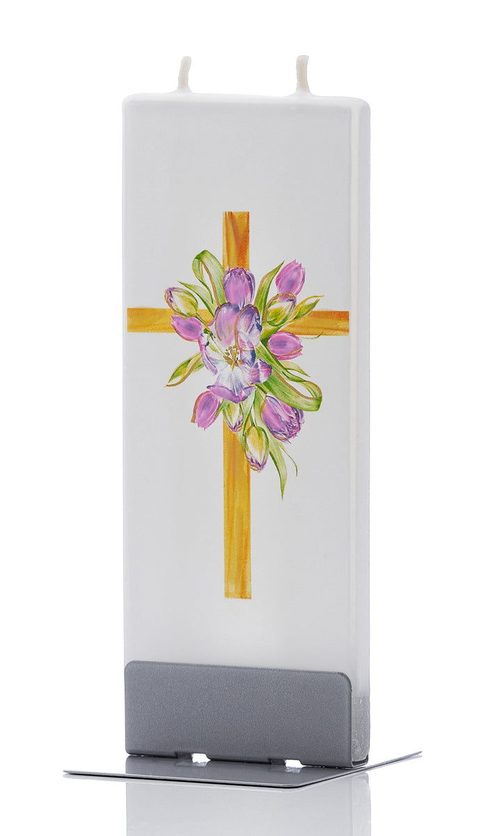 Tulips on Easter Cross Candle