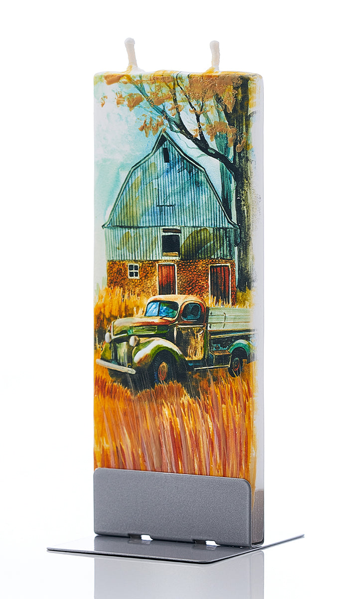 Pickup Truck and Barn in Field